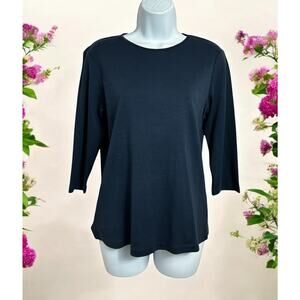 Christopher & Banks 3/4 Sleeve Satin Trim Perfect Trim Tee Sz S Navy Cotton Top